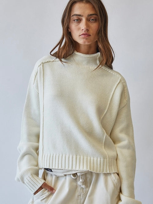 Riah Rolled Hem Sweater in Ivory