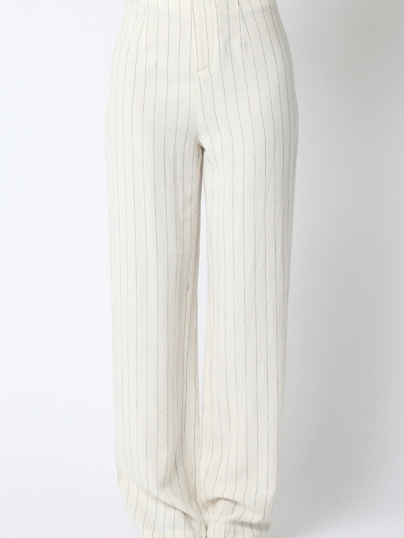 Milani Natural Black Striped Linen Pants