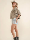 Garment Washed Shirred Crop Jersey Knit Top in Light Olive