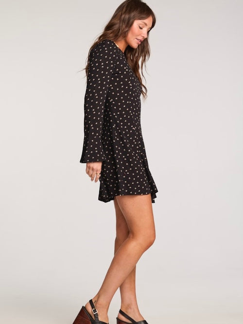 Bow Long Sleeve Dress in Black