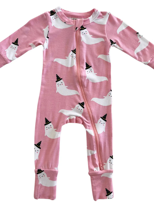 Pink Ghost Convertible Zip Onesie