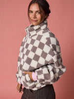 Grey Checkered Fleece Jacket