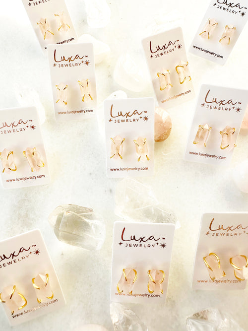 Rose Quartz Hexa Stud