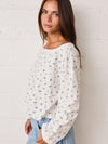 Floral Crop Long Sleeve Raw Edge Top