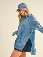 Essentially Yours Side Slit Hooded Sweatshirt in Cerulean