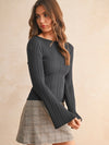 Ribbed Long Sleeve Knitted Top in Charcoal