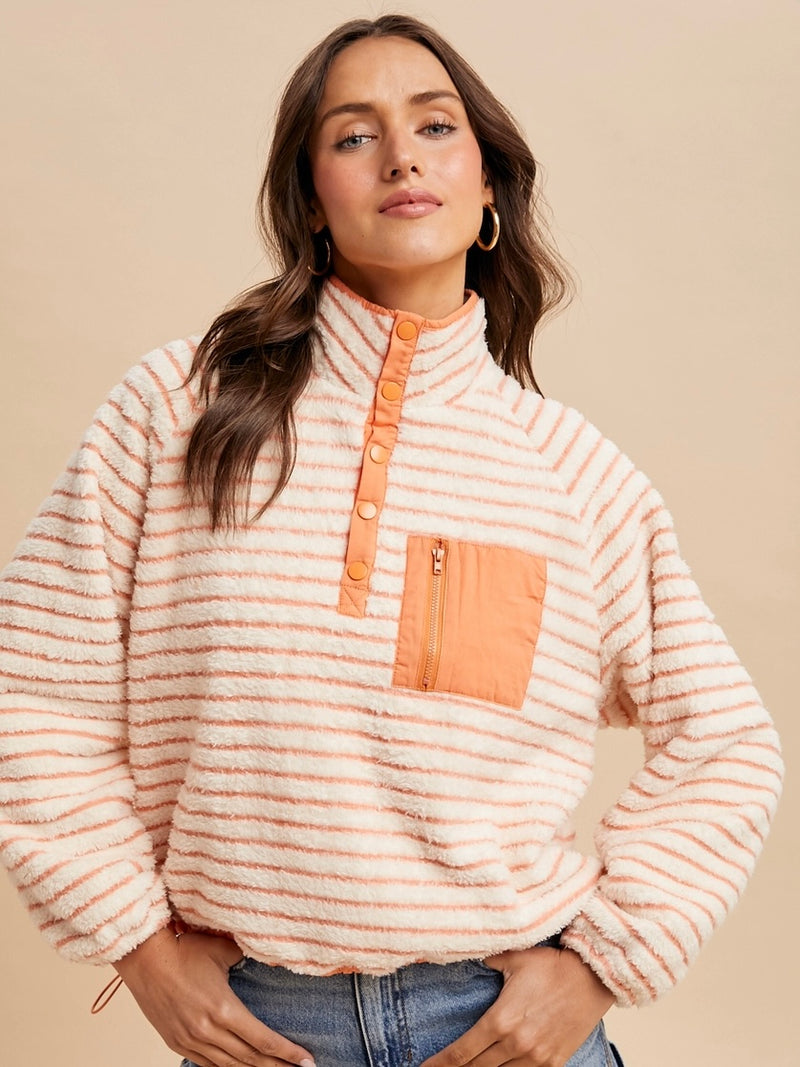 Pumpkin Patch Striped Fleece Pullover