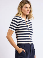 Daphne Dramatic Button Striped Cardigan