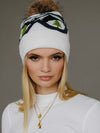White & Blue Ski Goggle Pom Hat