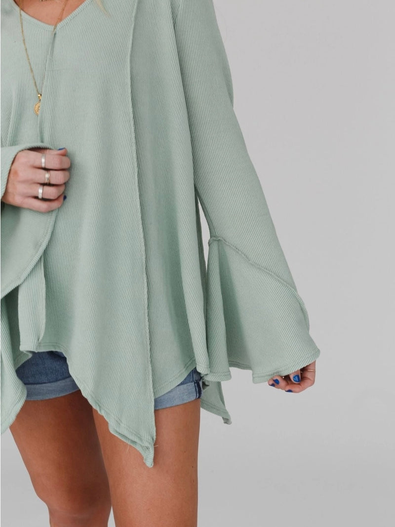 Golden Hour Long Bell Sleeve Top in Sage