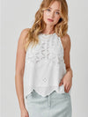 FINAL SALE Fiona Embroidered Floral Scalloped Tank in White