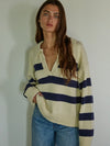 Striped Collar V Neck Pullover