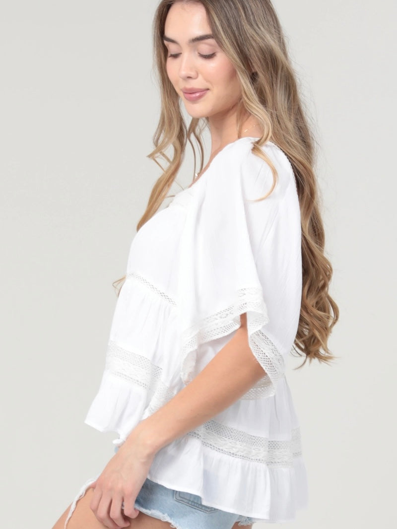 Lace Trim Square Neck Blouse