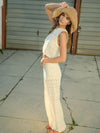 Mix and Match Crochet Back Button Tank in Beige