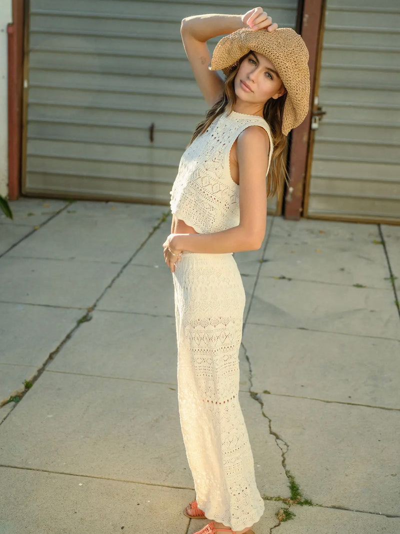 Mix and Match Crochet Back Button Tank in Beige
