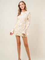 FINAL SALE Golden Flower Open Back Stretchy Mini Dress