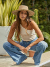 One Shoulder Ribbed Tank in Beige