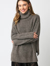 Fuzzy Turtleneck Oversized Sweater in Dark Grey