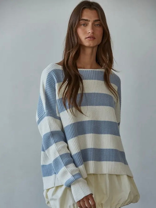 Boat Neck Wide Stripe Sweater
