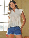 Sarah Striped Smocked Flutter Sleeve Top in White