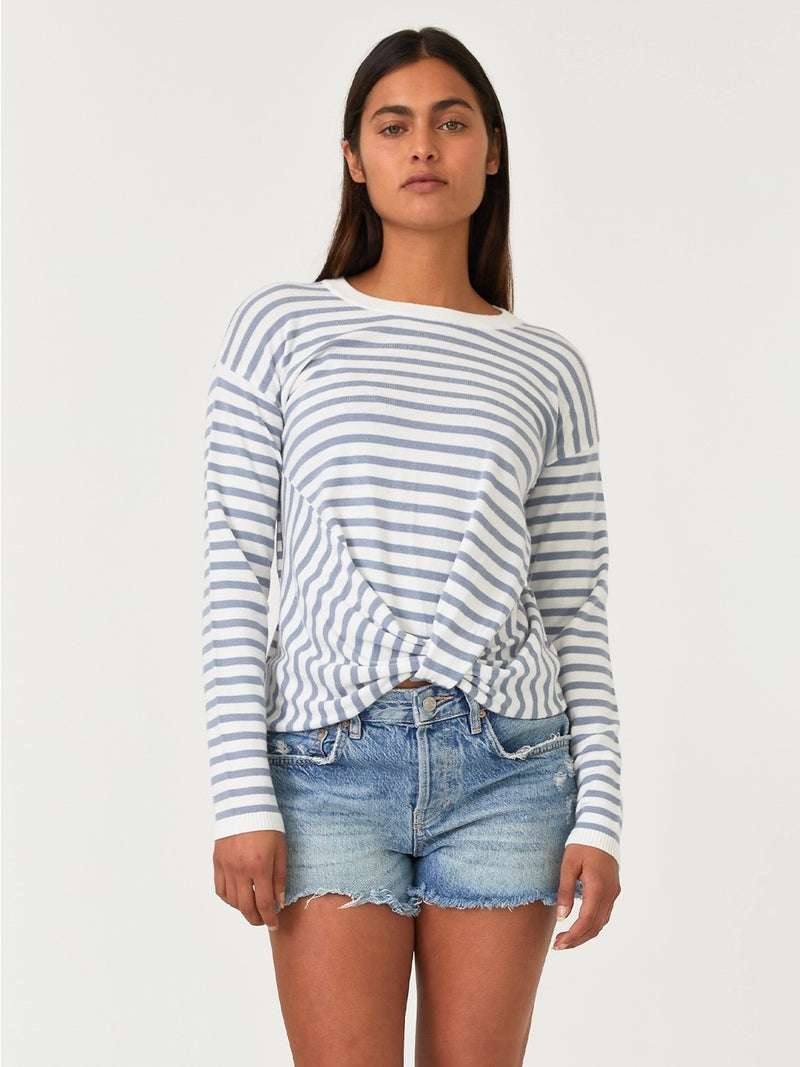 Blue Stripe Twist Front Long Sleeve Sweater