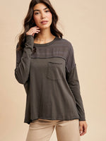 Embroidered Burnout Long Sleeve in Charcoal
