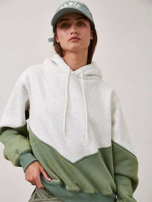 Olive Tiered Sherpa Lined Hooded Sweatshirt