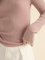 Boat Neck Long-Sleeve Sweater Top in Mauve