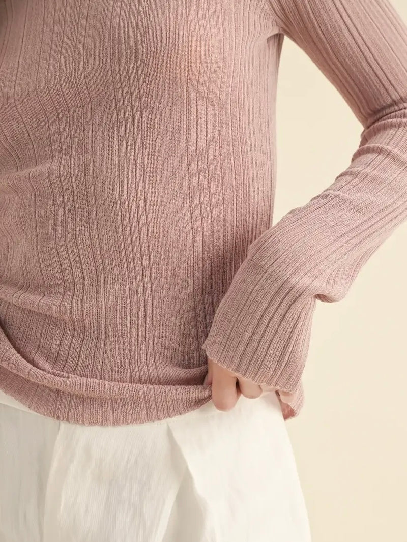 Boat Neck Long-Sleeve Sweater Top in Mauve