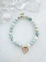 Aquamarine & Mother of Pearl Rhinestone Heart Exi Stretch