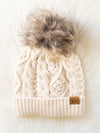 Beige Cable Knit Pom Hat