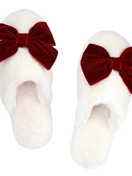 Plush Velvet Bow Slippers