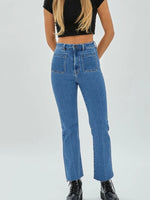 Mia Medium Wash Front Pocket Crop Flare