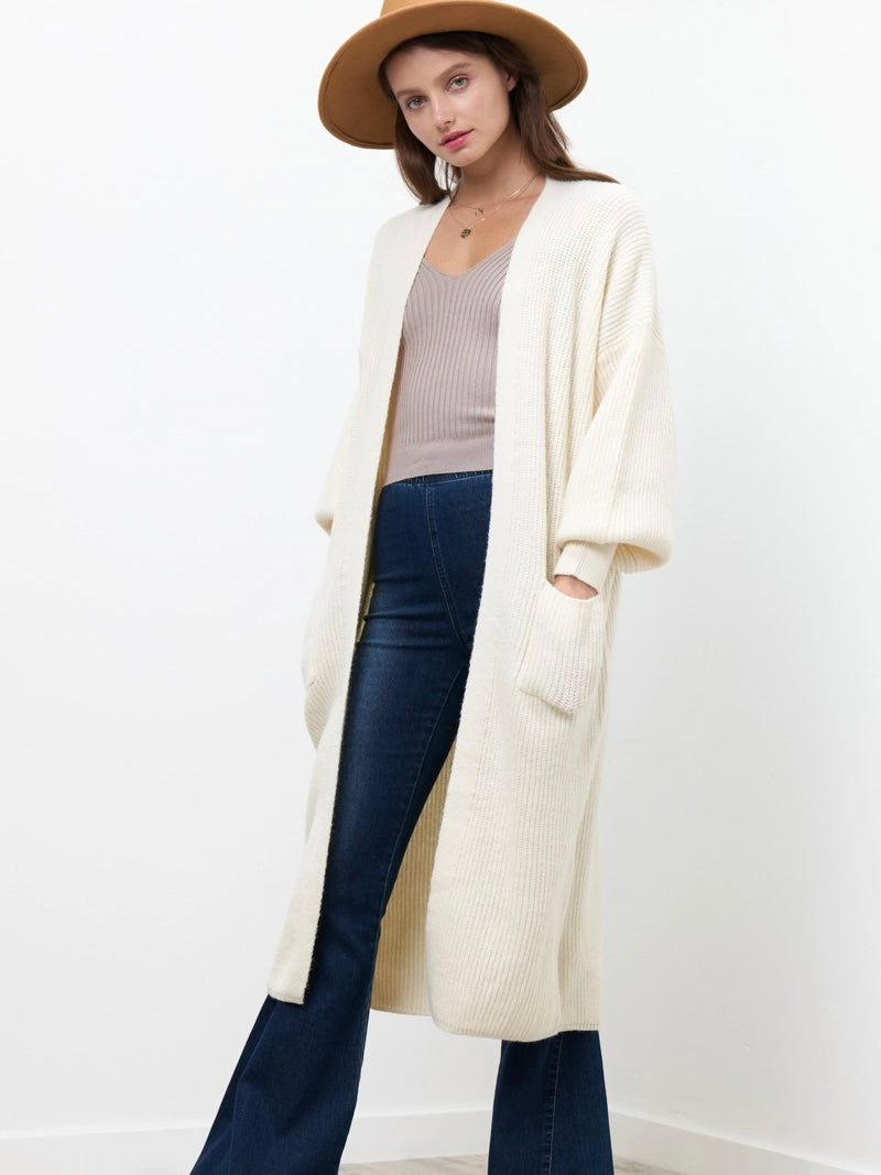 Ivory Long Open Cardigan