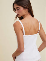 Ribbed Knit Square Neck Cami in White