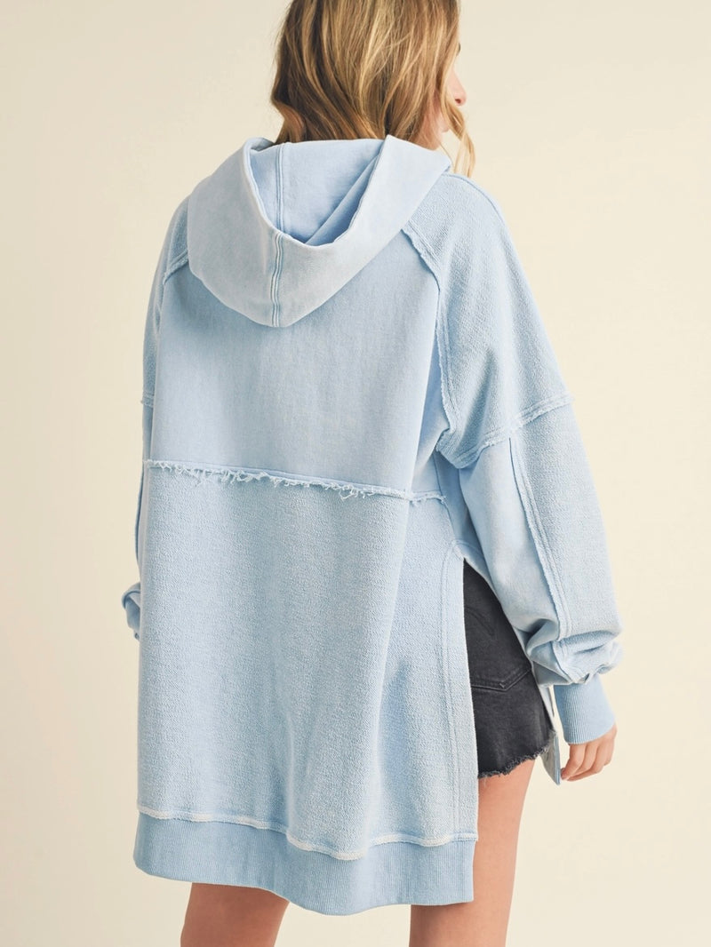 Essentially Yours Side Slit Hooded Sweatshirt in Sky