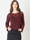 Open Stitch Wavy Hem Sweater in Wine
