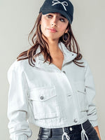 Cropped White Denim Jacket