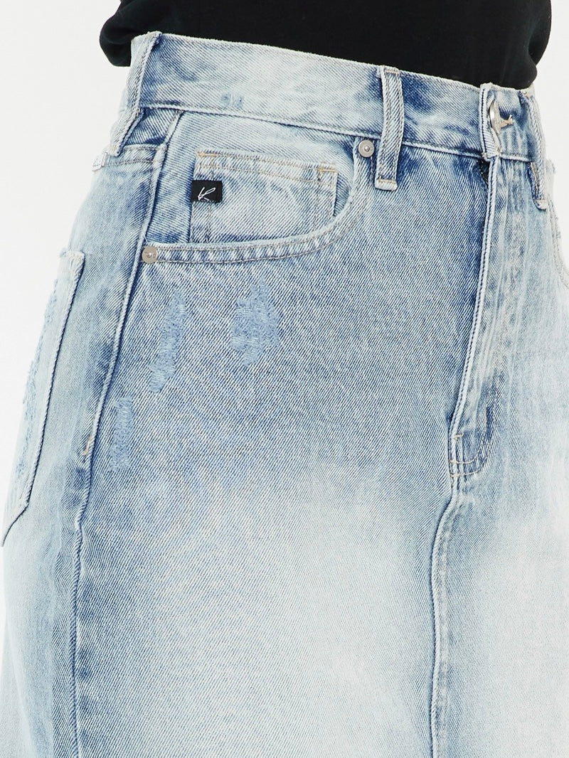 Kira Split Front Denim Maxi Skirt