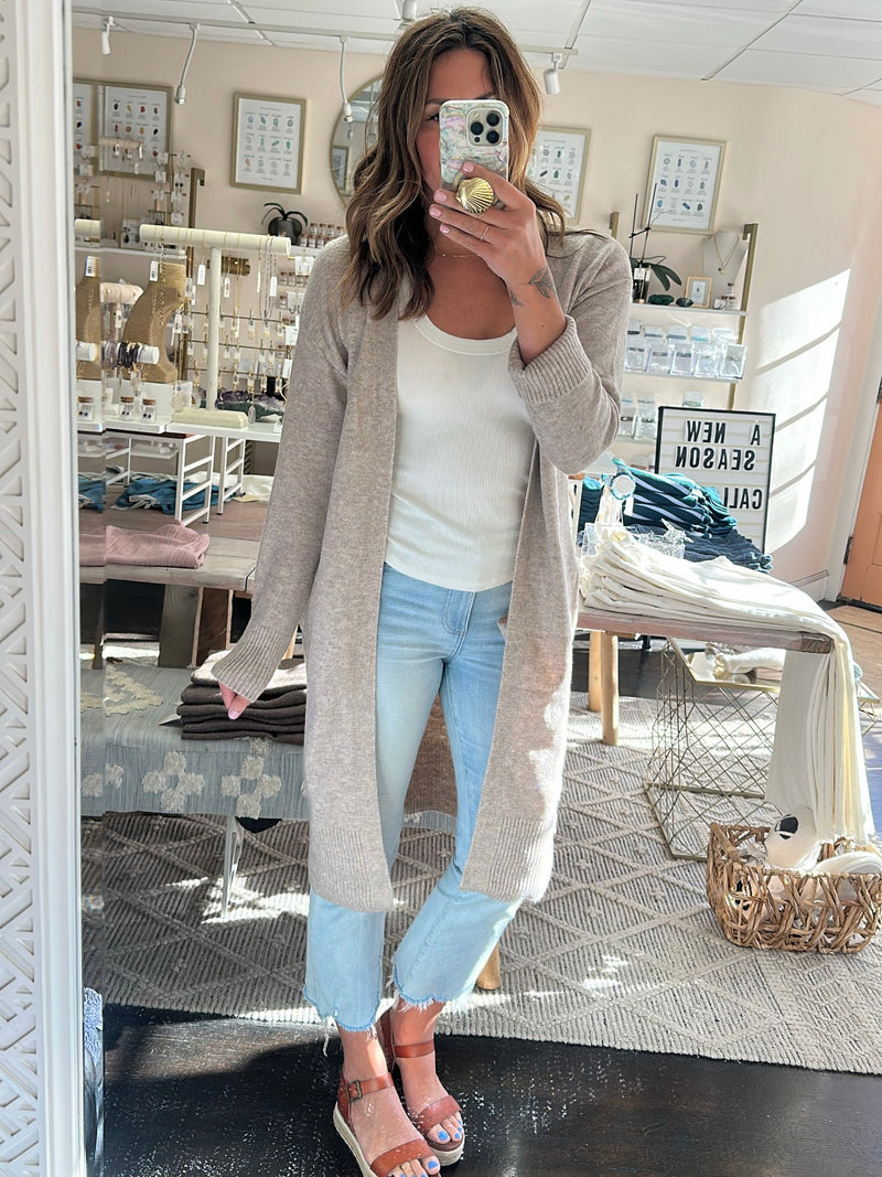 Open Knit Heathered Oatmeal Cardigan