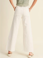 Dye and Wash Cotton Stretch Wide Leg Pant in Cream