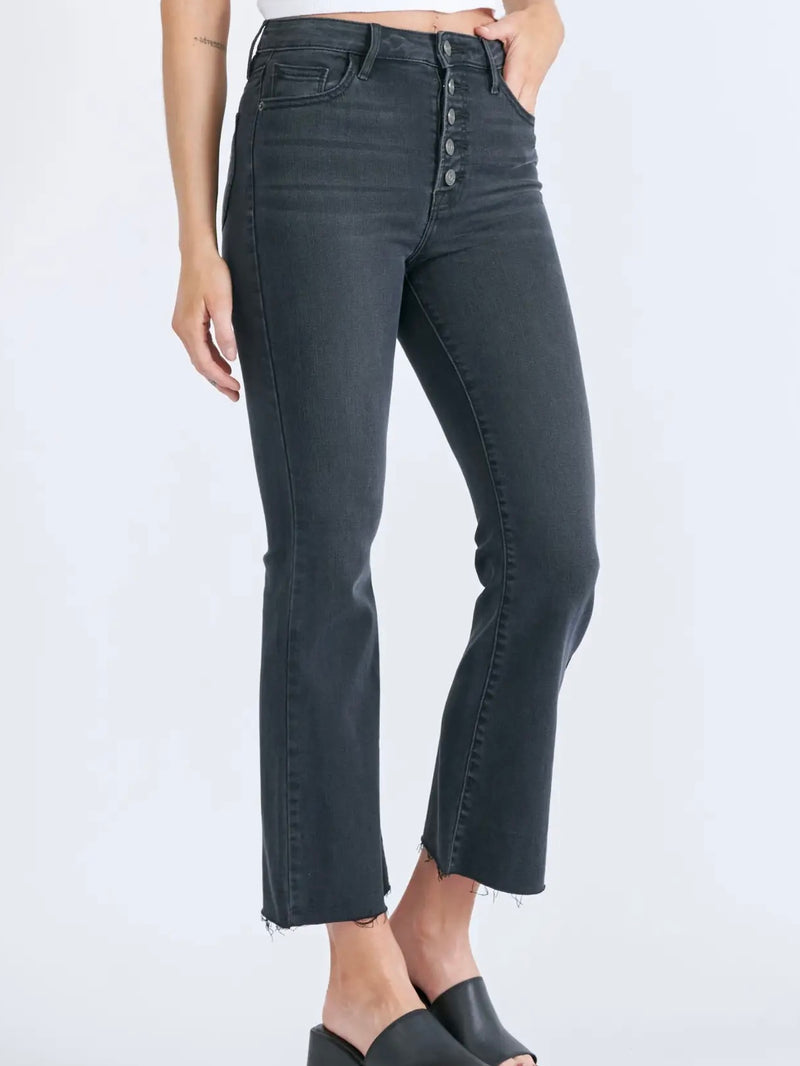 Lea Exposed Button Stretch Cropped Flare in Black