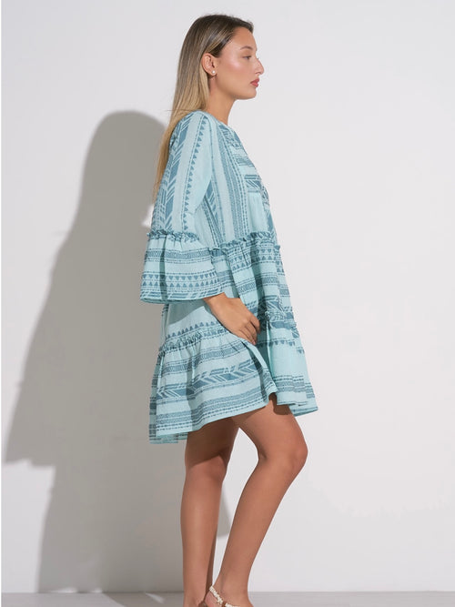 Claire Tiered Jacquard Bell Sleeve Dress