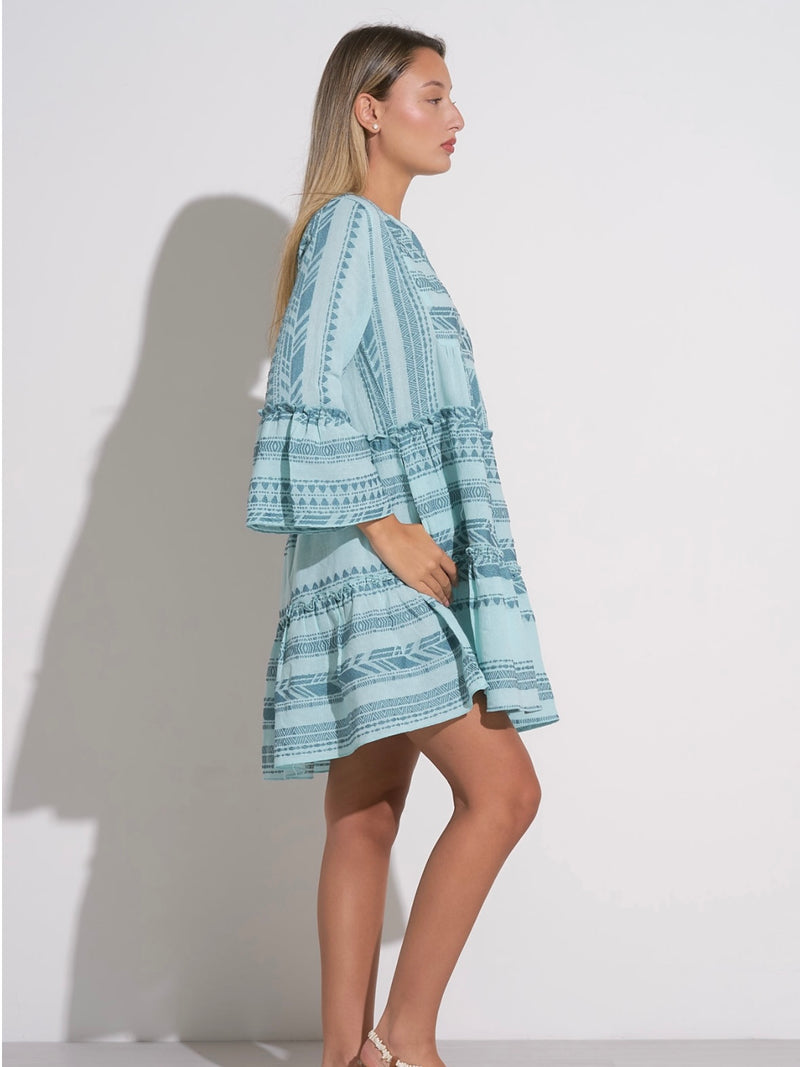 Claire Tiered Jacquard Bell Sleeve Dress