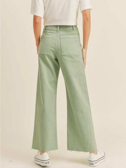 Straight Wide Leg Denim Pants in Matcha