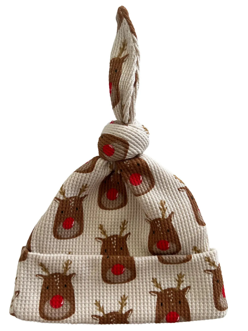 Reindeer Organic Waffle Knot Beanie