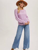 Lilac Raglan Cut Open Knit Sweater