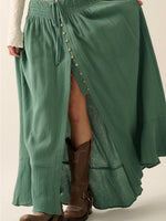 FINAL SALE Smocked Crepe Maxi Skirt in Pine Green