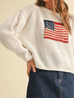 America the Beautiful Flag Rolled Hem Knit Sweater