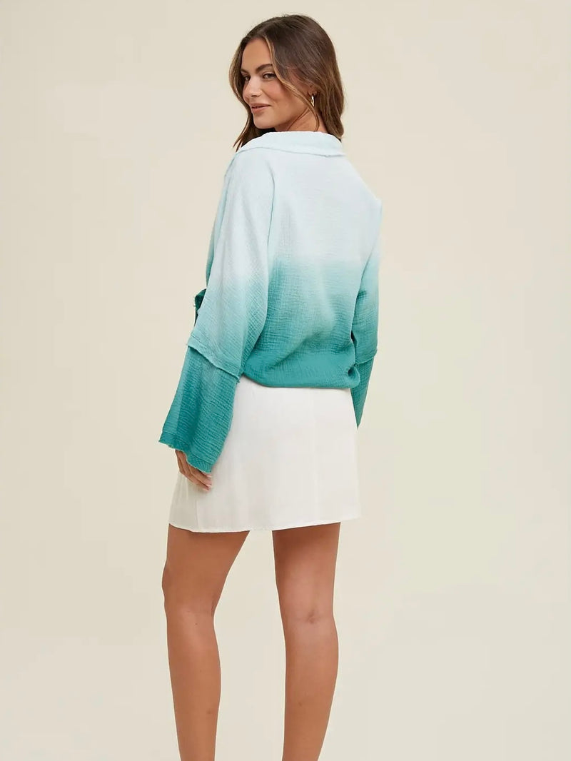 Ombre Self Tie Cardigan in Sky Green